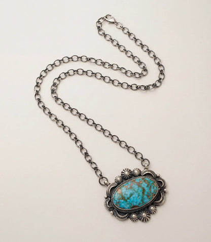 Embellished Oval Pendant Turquoise Necklace