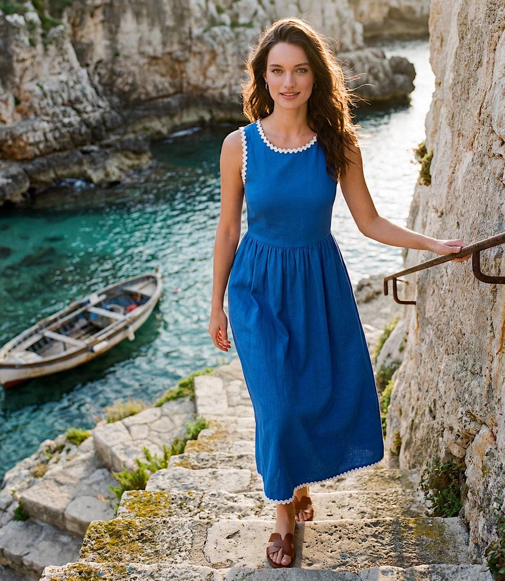 Sleeveless Edge Stitch Contrast Midi Dress