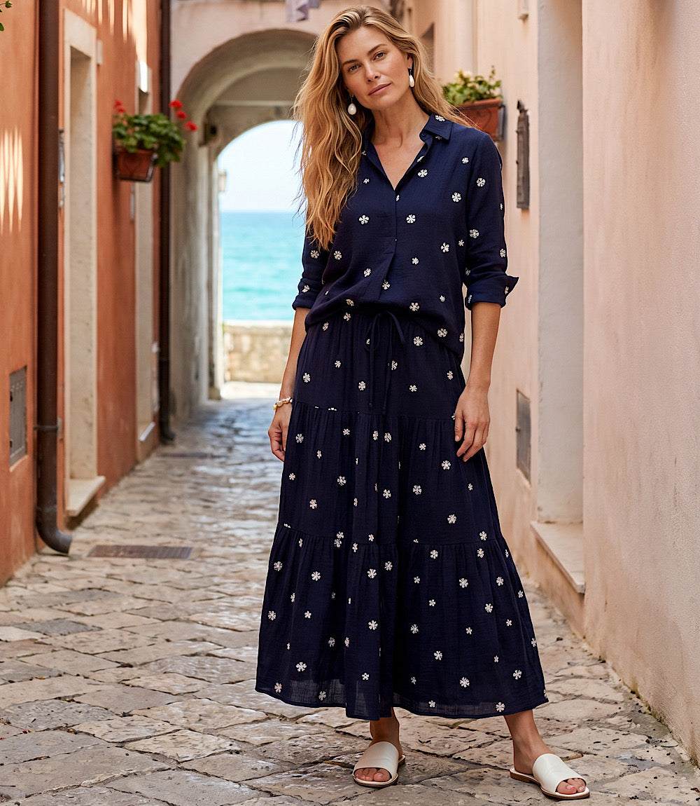 Embroidered Ruched Sleeve Shirt