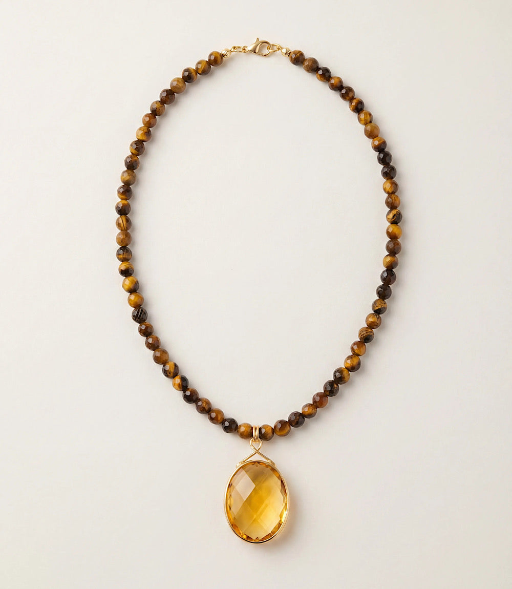 Tigers Eye Beaded Crystal Necklace