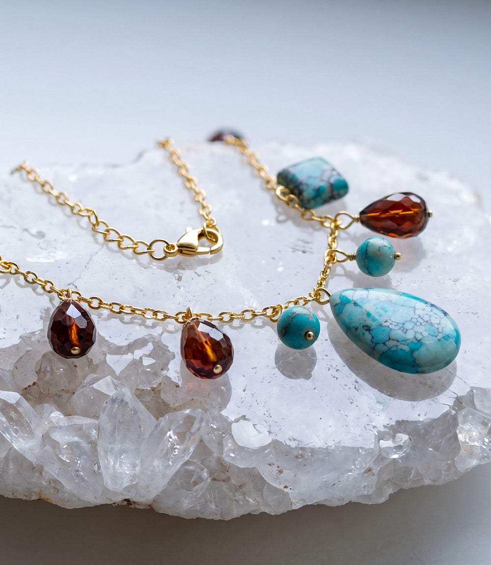 Dangling Turquoise And Gemstone Necklace