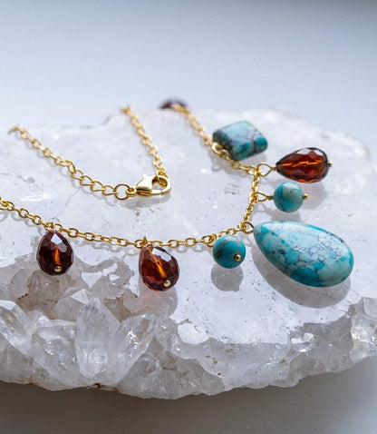 Dangling Turquoise And Gemstone Necklace