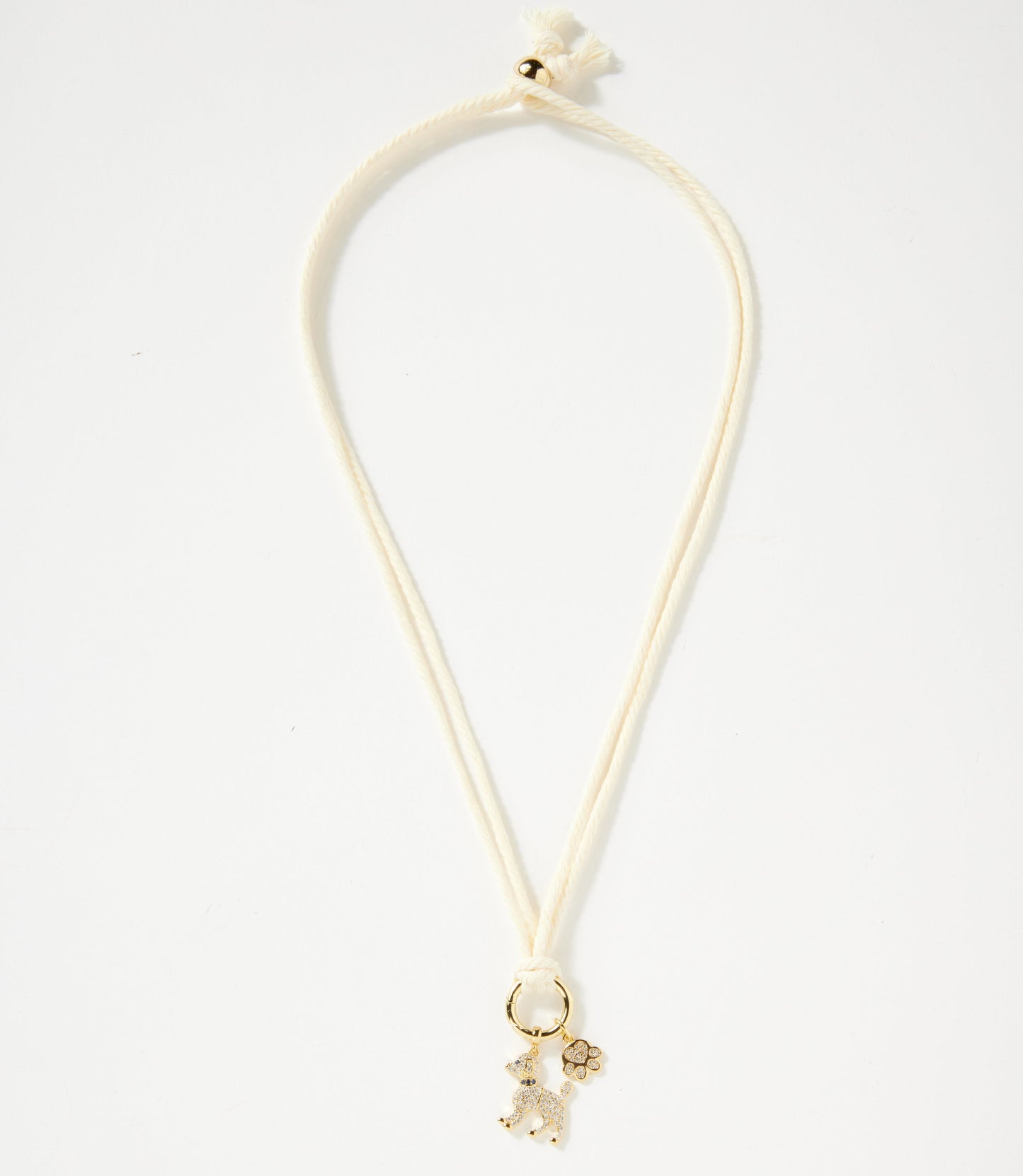 Pavé Dog And Paw Cord Necklace