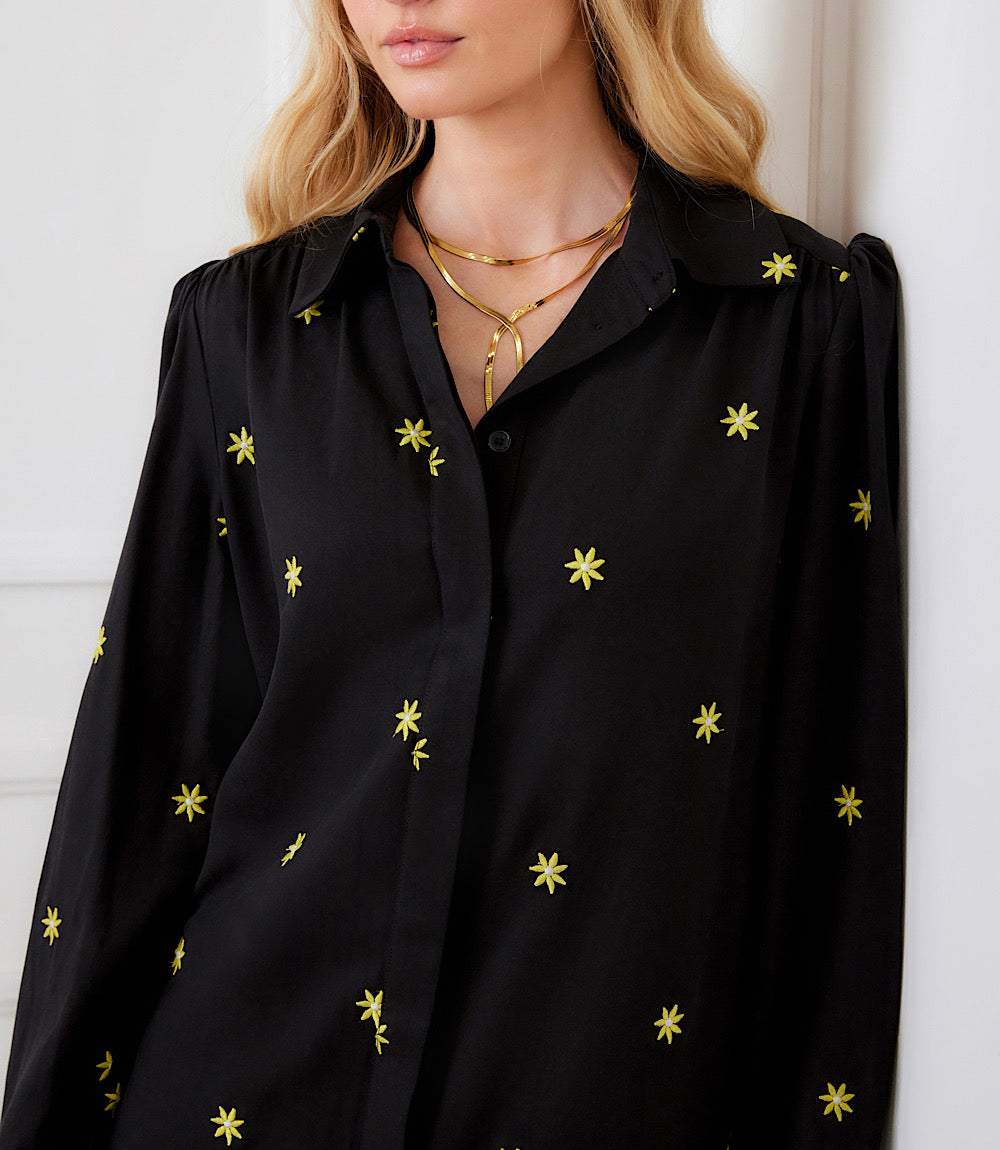 Long Sleeve Embroidered Ruffle Hem Dress