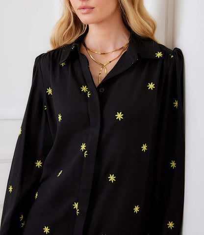 Long Sleeve Embroidered Ruffle Hem Dress