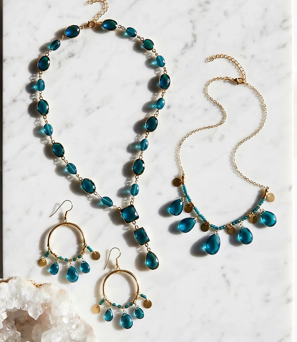 Teal Topaz Lariat Necklace