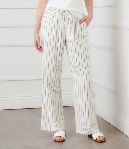 Linen Blend Stripe Drawstring Pants