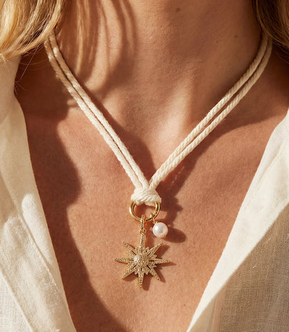 Pavé Burst And Pearl Cord Necklace