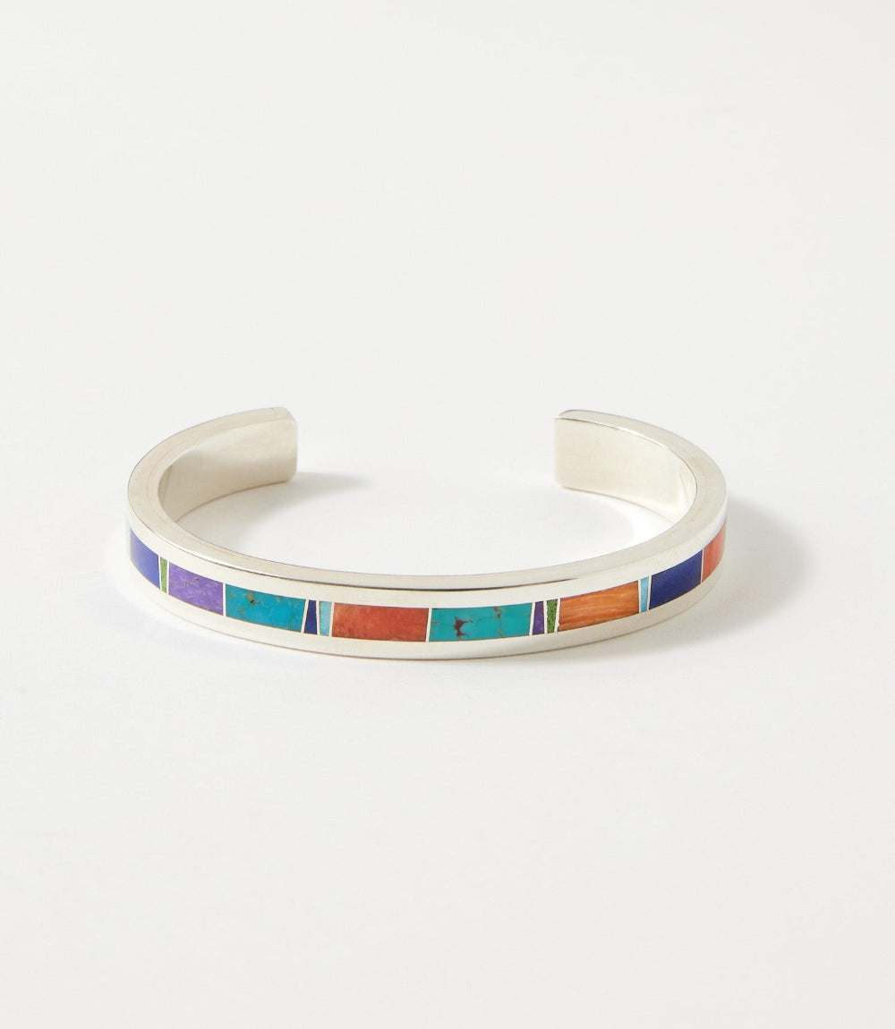 Multistone Inlay Sterling Silver Cuff Bracelet