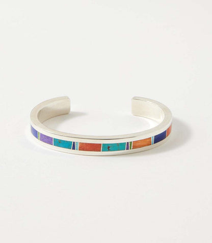 Multistone Inlay Sterling Silver Cuff Bracelet
