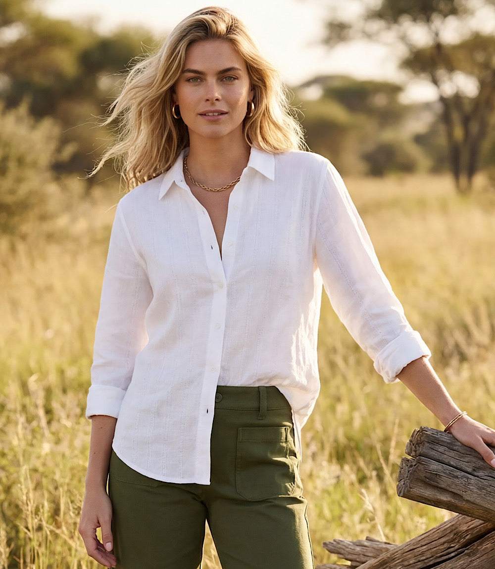 Stripe Linen Roll-Tab Shirt
