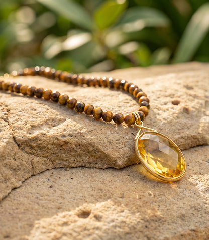 Tigers Eye Beaded Crystal Necklace