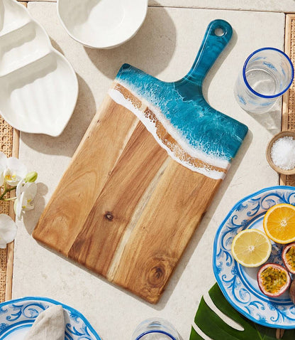 Ocean Waves Wooden Tray With Handle