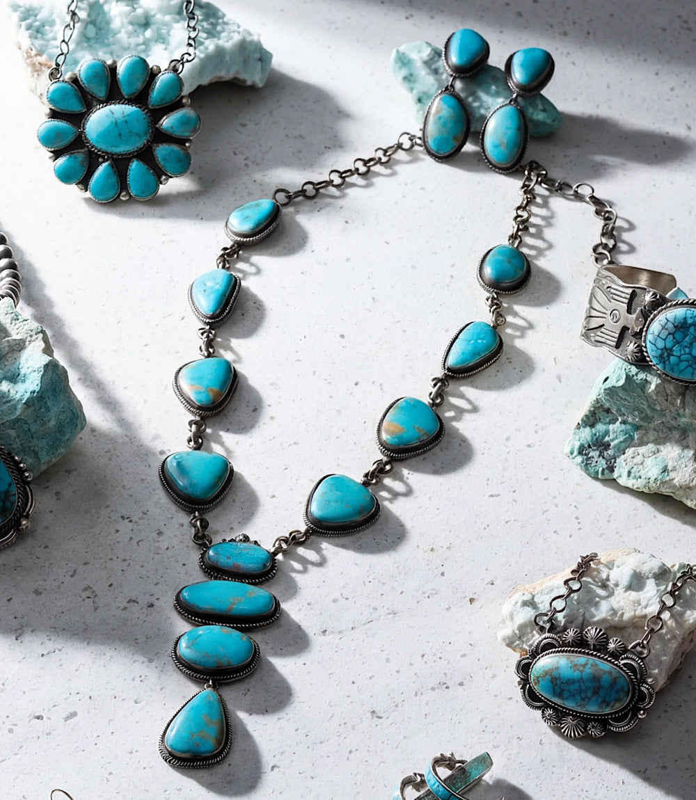 Kingman Turquoise Necklace And Earring Set