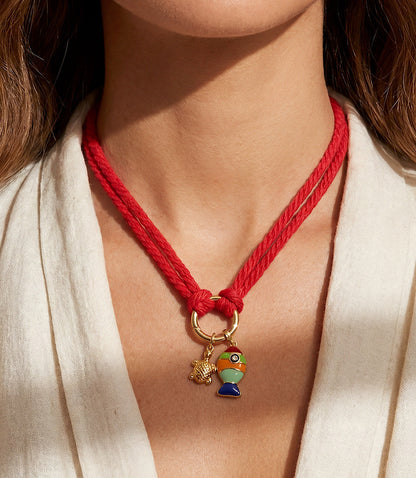 Fish And Turtle Charm Cord Necklace
