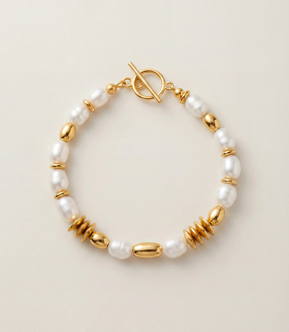 Pearl And Gold Toggle Bracelet