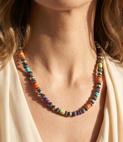 Multistone Sterling Silver Beaded Necklace