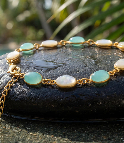 Turquoise And Pearl Beaded Bracelet