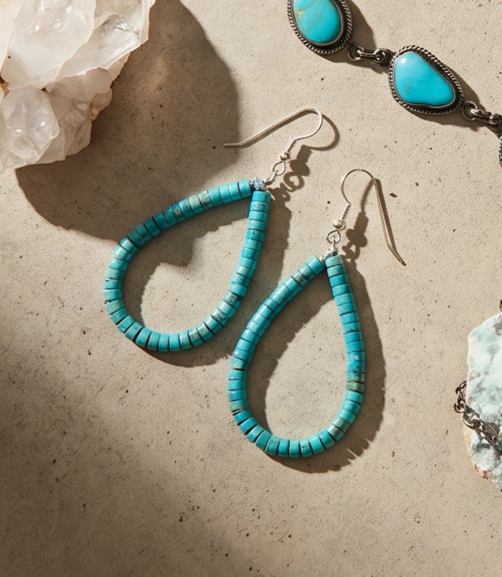 Kingman Turquoise Beaded Teardrop Earrings