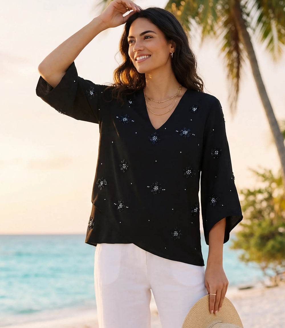 Bracelet Sleeve Embellished Asymmetric Top