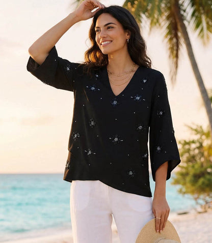 Bracelet Sleeve Embellished Asymmetric Top