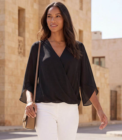 Bracelet Sleeve Drape Front Crossover Top