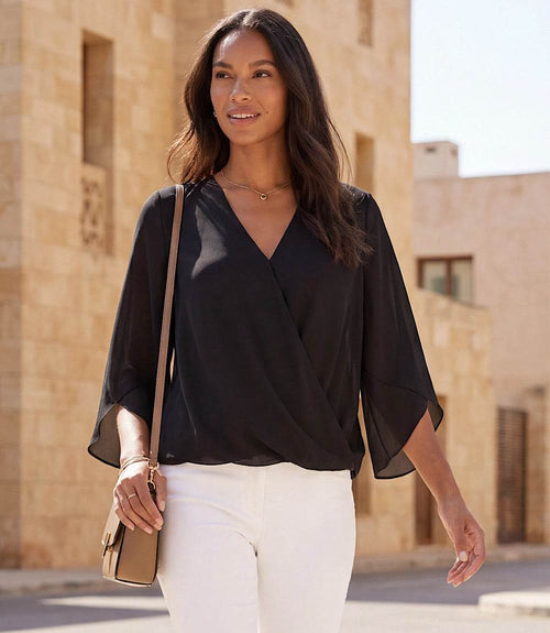 Bracelet Sleeve Drape Front Crossover Top
