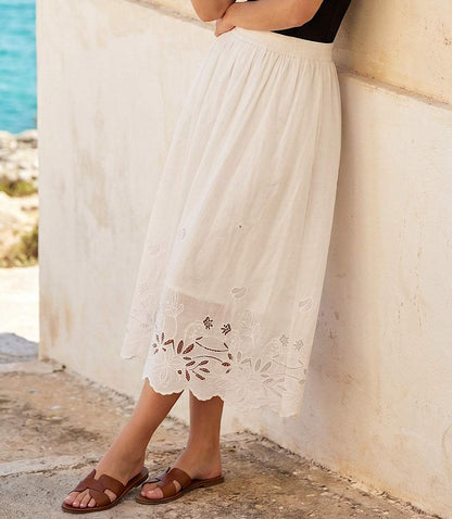 Cut-Out Embroidery Midi Skirt