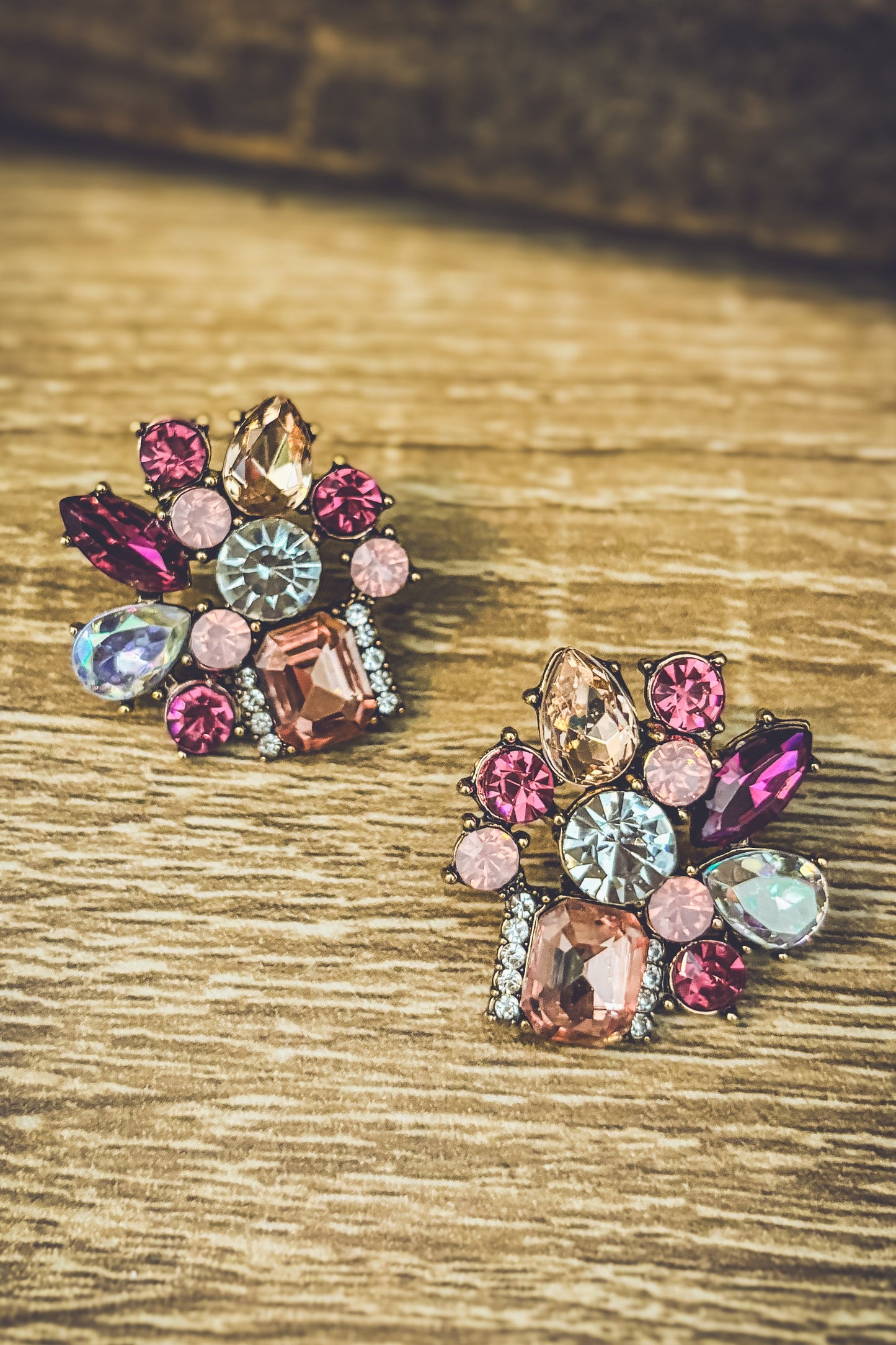 Beautiful Pink Crystal Statement Earrings