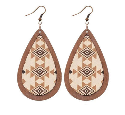 Beautiful Neutral Navajo Wood Drop Earrings