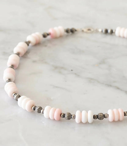 Pink Conch Beaded Sterling Silver Necklace
