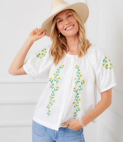 Puff Sleeve Embroidered Peasant Top