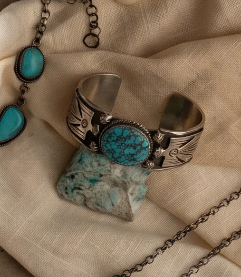 Kingman Turquoise Embellished Cuff Bracelet