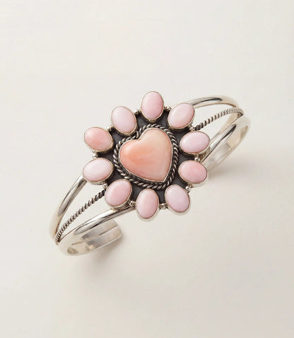 Pink Conch Heart Cuff Bracelet
