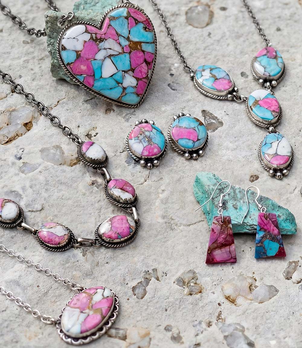 Cotton Candy Turquoise Lariat Necklace And Earring Set
