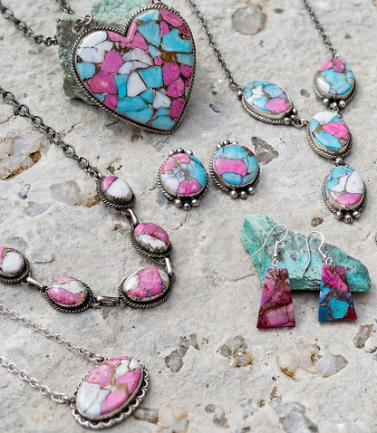 Cotton Candy Turquoise Lariat Necklace And Earring Set