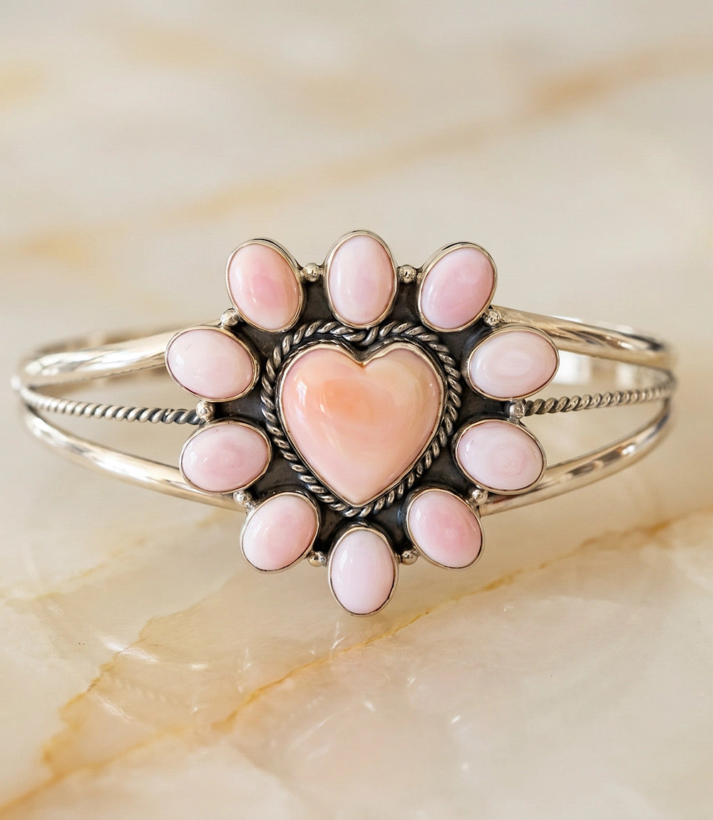 Pink Conch Heart Cuff Bracelet