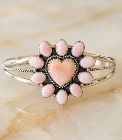 Pink Conch Heart Cuff Bracelet