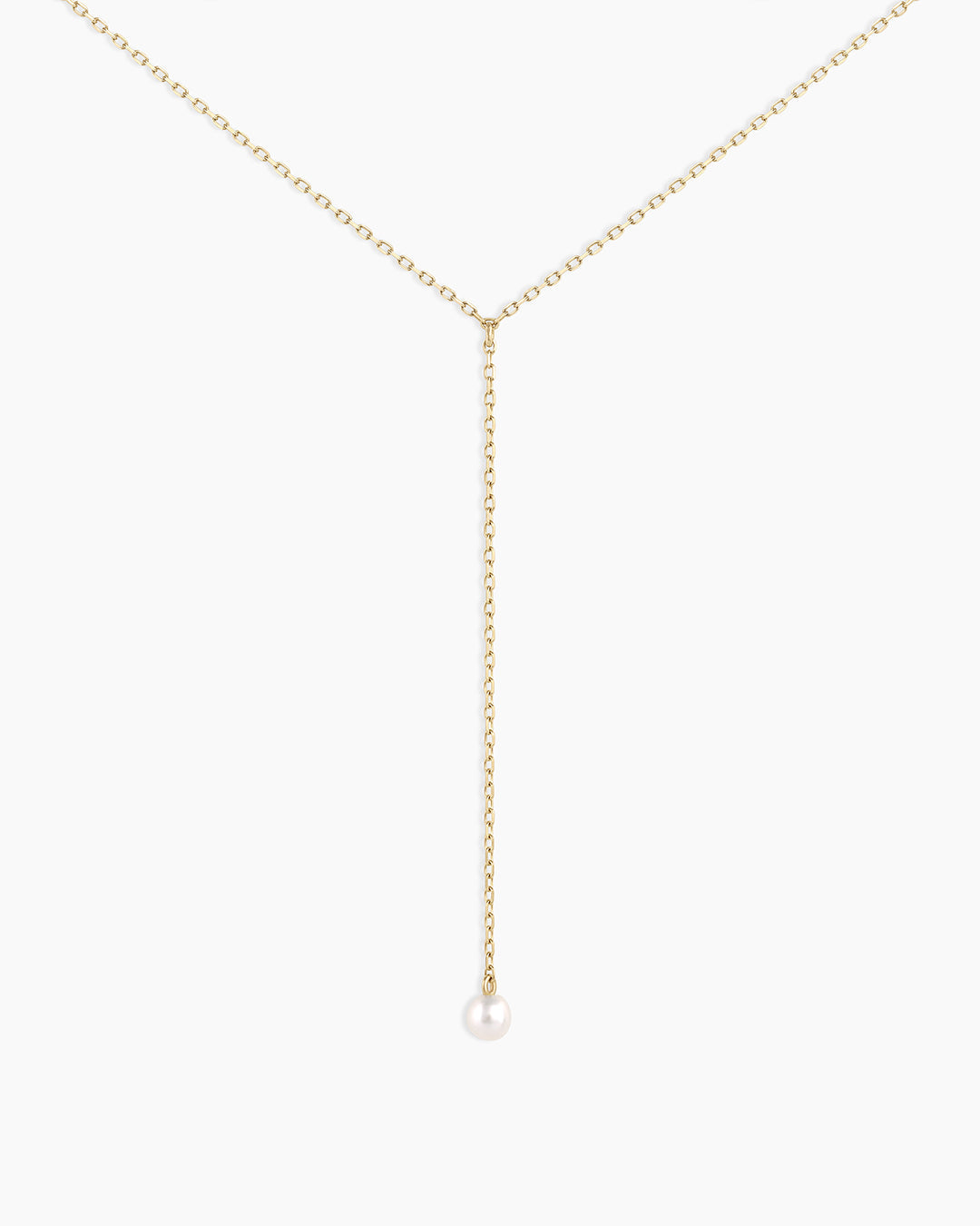 14K Gold Pearl Lariat Necklace