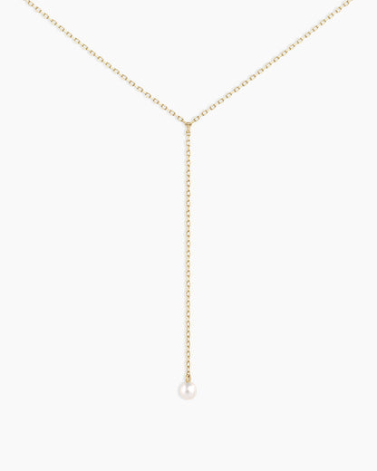 14K Gold Pearl Lariat Necklace
