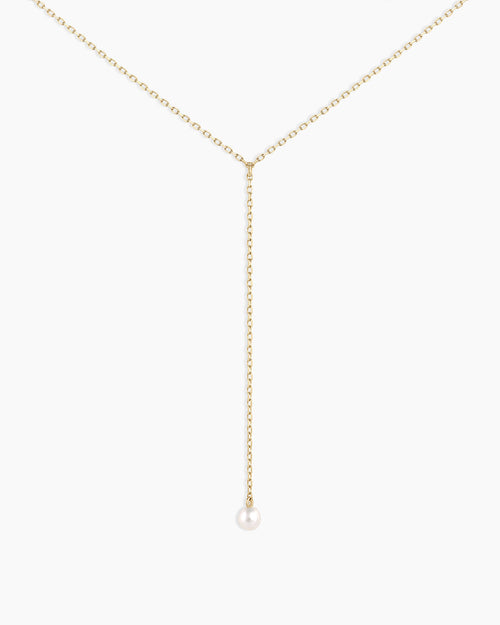 14K Gold Pearl Lariat Necklace