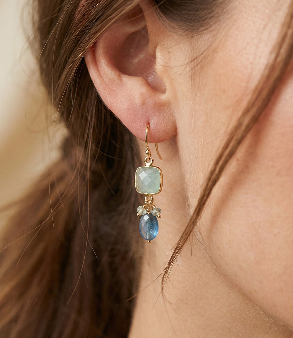 Aquamarine And Kyanite Gemstone Earrings