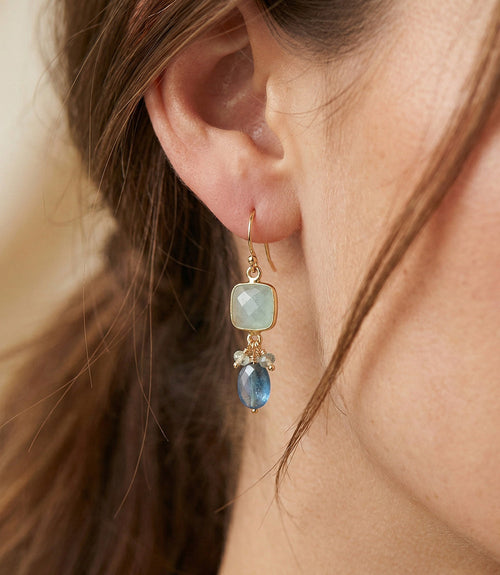 Aquamarine And Kyanite Gemstone Earrings