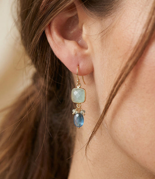 Aquamarine And Kyanite Gemstone Earrings