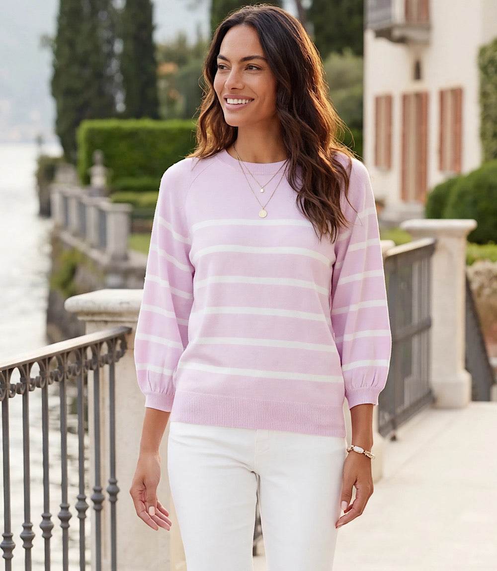 Stripe Puff Sleeve Raglan Sweater