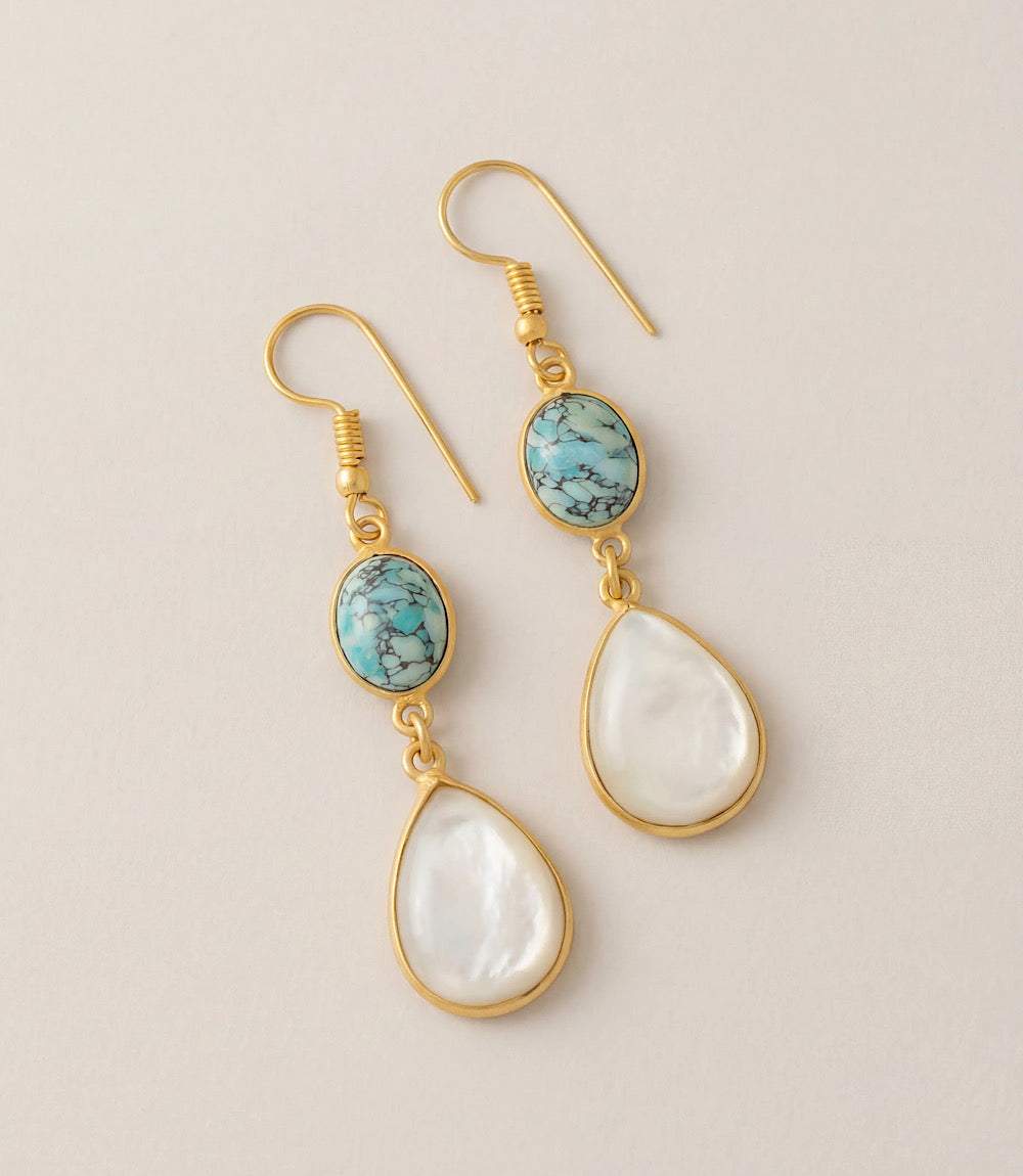 Turquoise And Pearl Teardrop Earrings