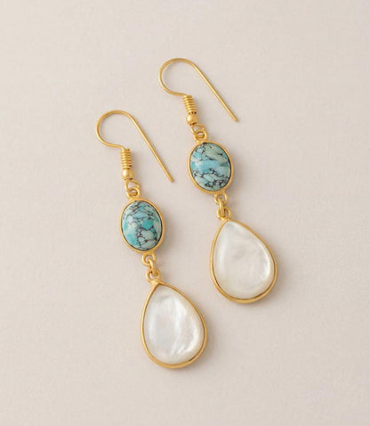 Turquoise And Pearl Teardrop Earrings