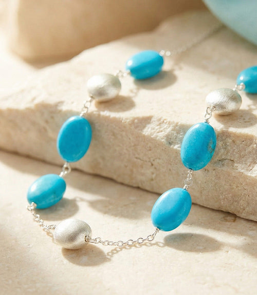 Turquoise And Silver Bead Station Necklace