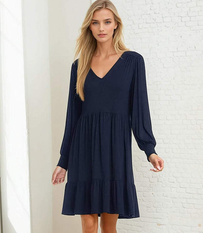 Petite Size Long Sleeve Tiered Dress