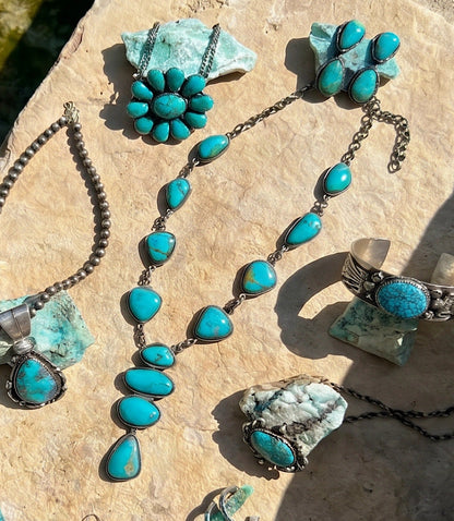 Kingman Turquoise Necklace And Earring Set